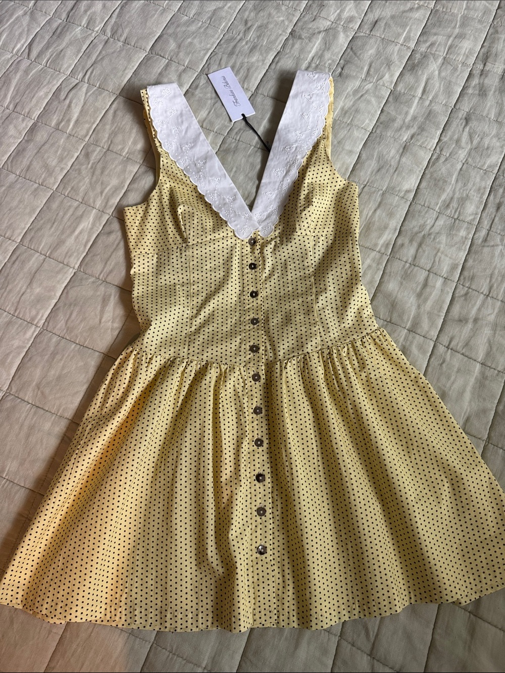 FRANKIE’S BIKINI Marley Poplin Mini Dress Yellow Polka Dot Button-Front Dress - Picture 5 of 12